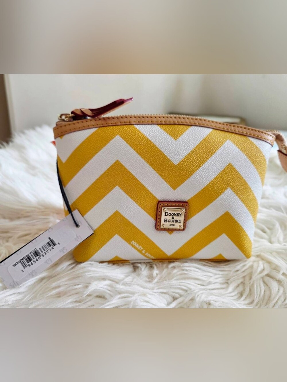 Dooney & Bourke Yellow and White Chevron Cosmetic Pouch